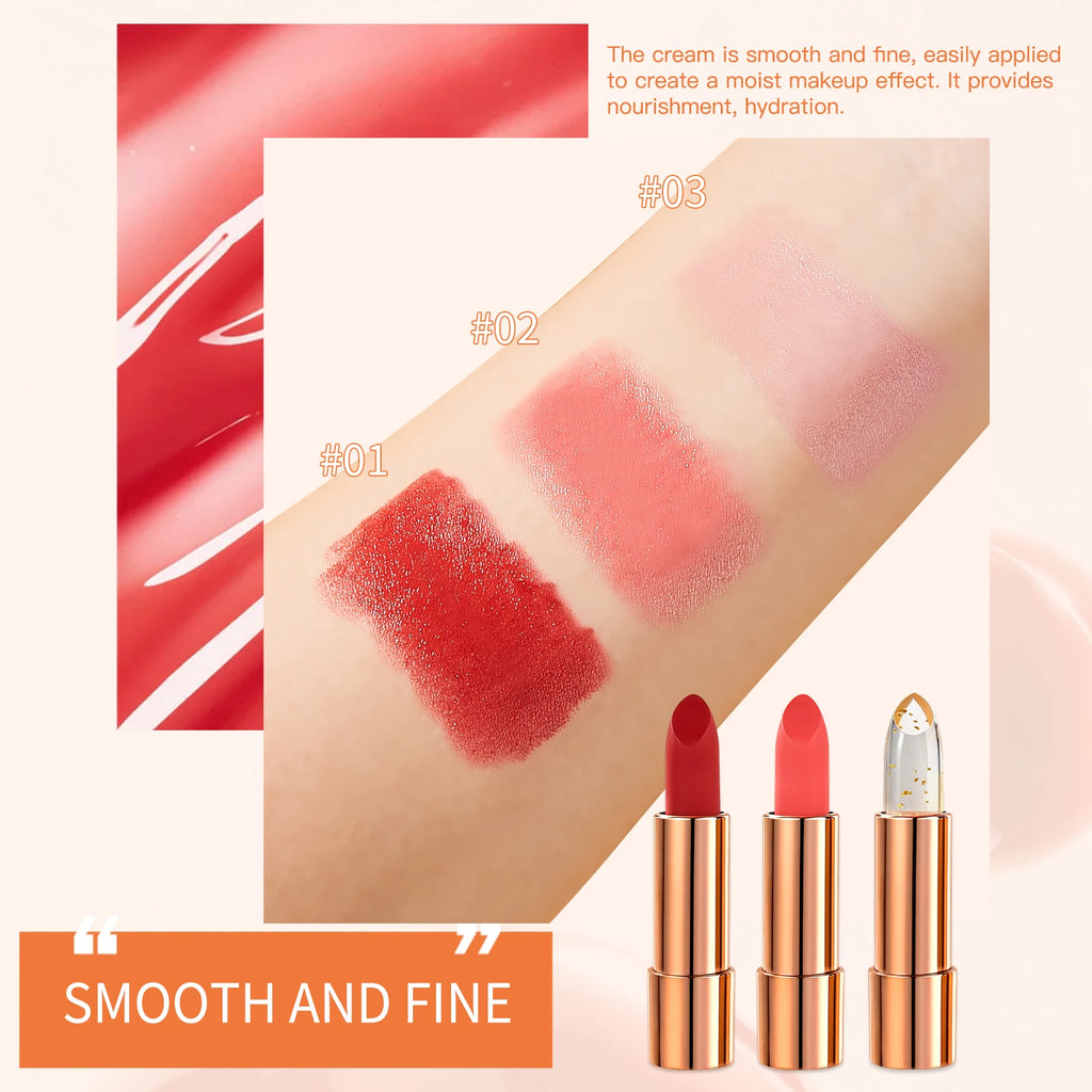 Matte Tri-Color Lipstick Set – Rose Gold Case, Chain & Mirror Lipstick Gift Set Qst