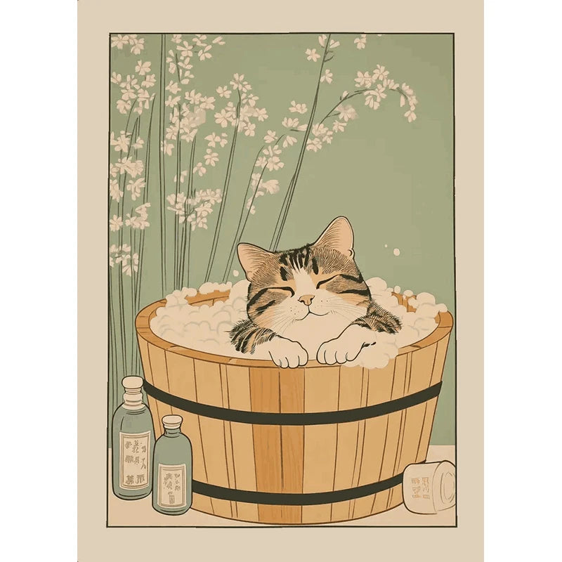 Japanese Bathroom Cute Animals Canvas Wall Art Poster Unframed Canvas Wall Art Qst ZWD31093 50x70cm Unframed
