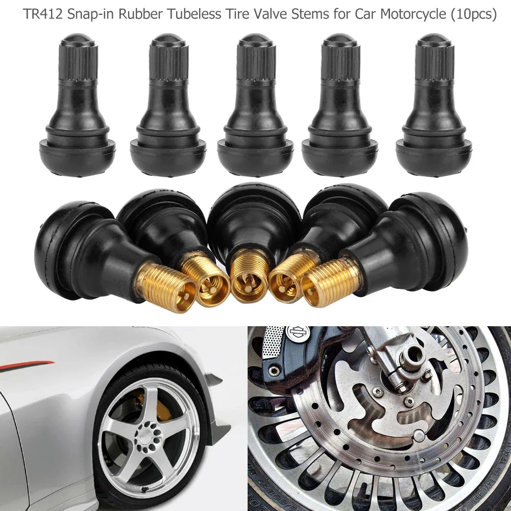 10-Pack TR412 Snap-In Rubber Tubeless Tire Valve Stems | Car & ATV Tire Valve Stems Qme