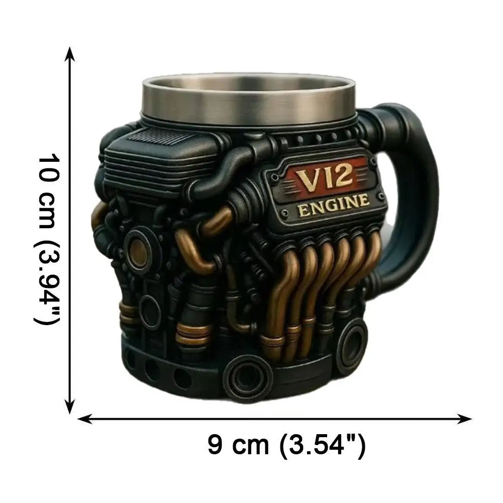 Handmade V12 Engine Stainless Steel Coffee Mug | Car Enthusiast Gift Novelty Coffee Mug Qme