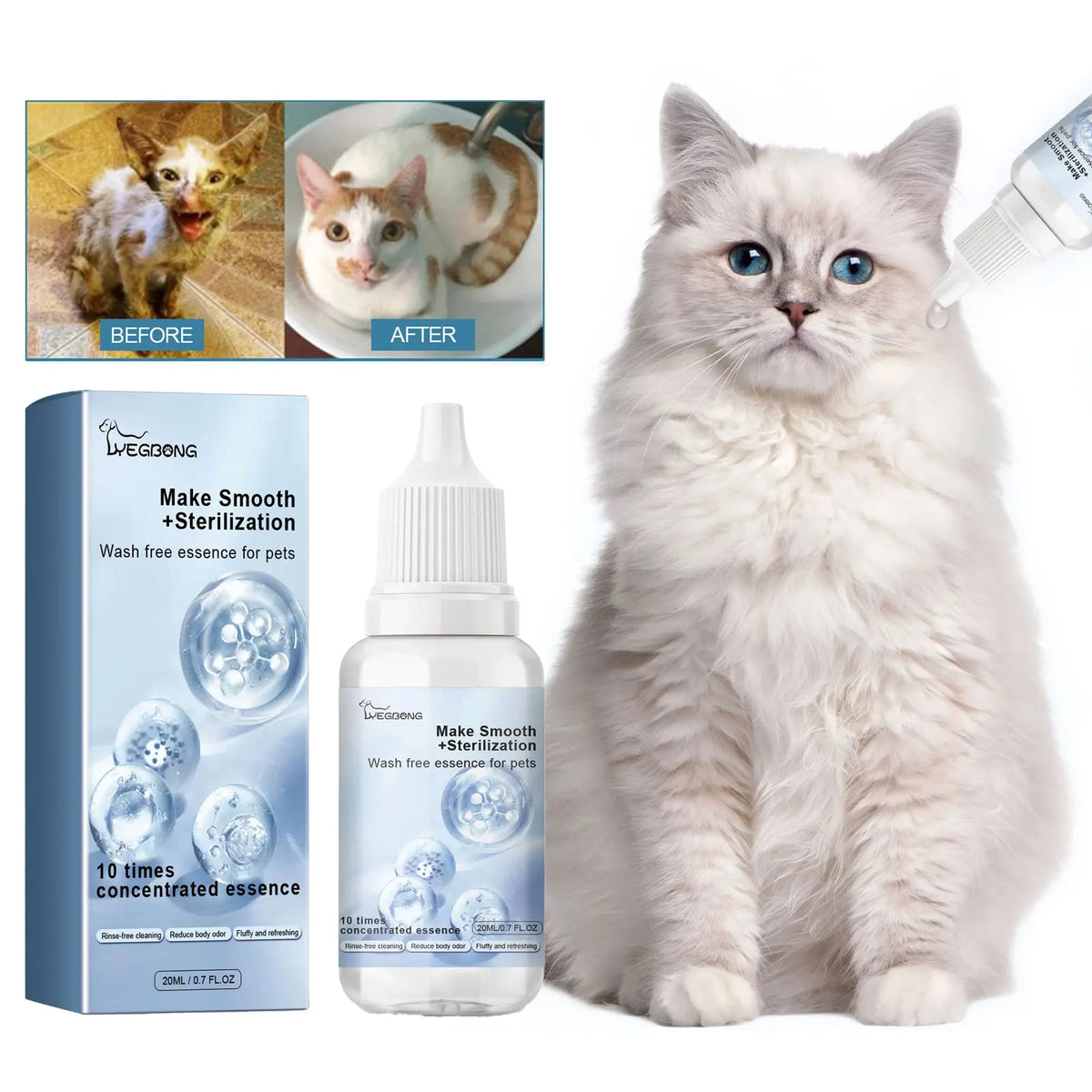 Yegbong No-Rinse Pet Shampoo – Dog & Cat Wash Free Essence Pet Grooming Shampoo Qst