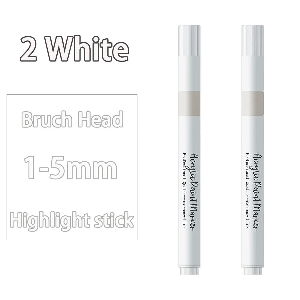 White Acrylic Marker Set – Brush Tip & Fine Point Art Pen Acrylic Art Marker Qme 2 White