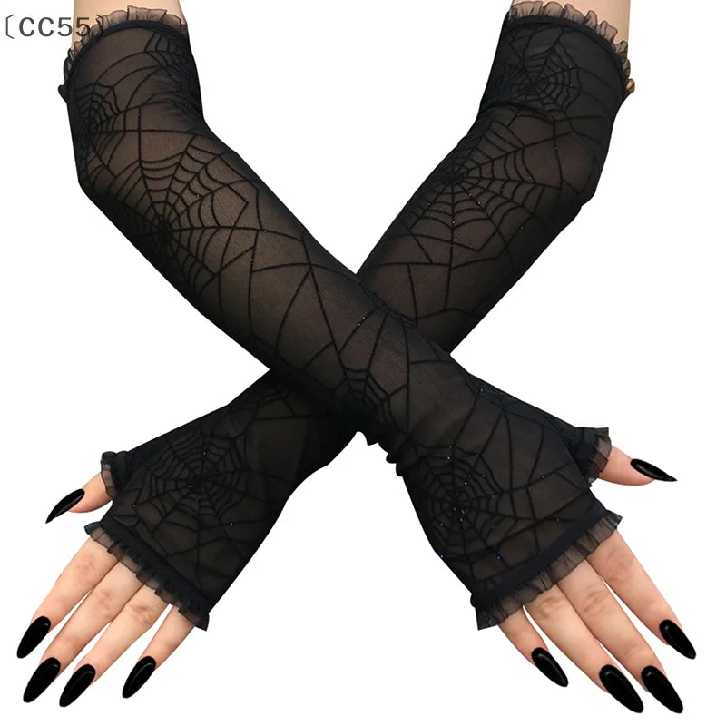 Spider Web Arm Sleeves Gloves – Halloween Cosplay Costume Halloween Costume Gloves Qst
