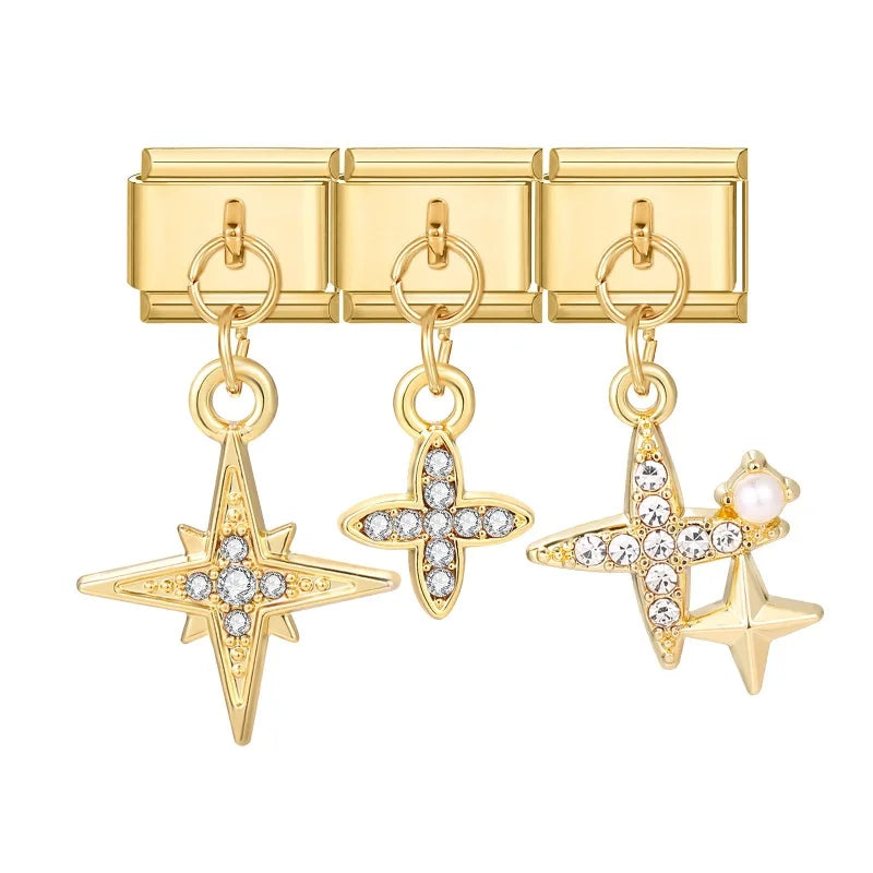 Zircon Stars & Bow Knot Italian Charm Links | 9mm DIY Jewelry Italian Charm Links Qme Style 16