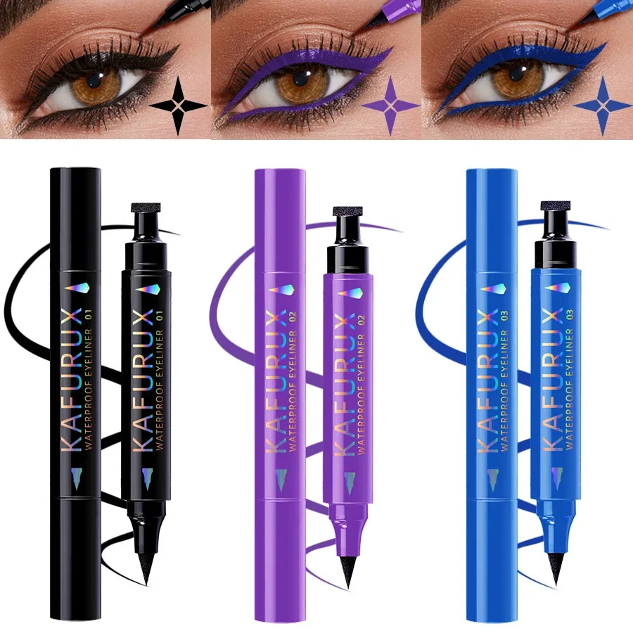 Double Head Star Stamp Waterproof Eyeliner Pen – 3 Colors Stamp Eyeliner Pen Qme