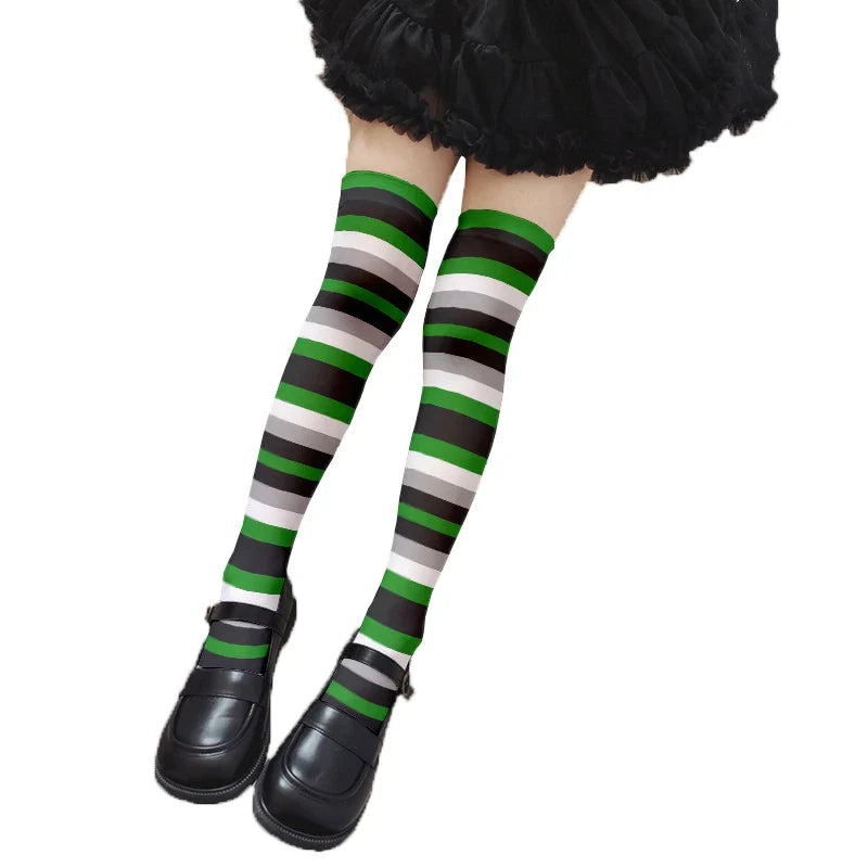 Rainbow Striped Thigh High Stockings | Kawaii Multicolor Hosiery Thigh High Stockings Qme style18 One Size