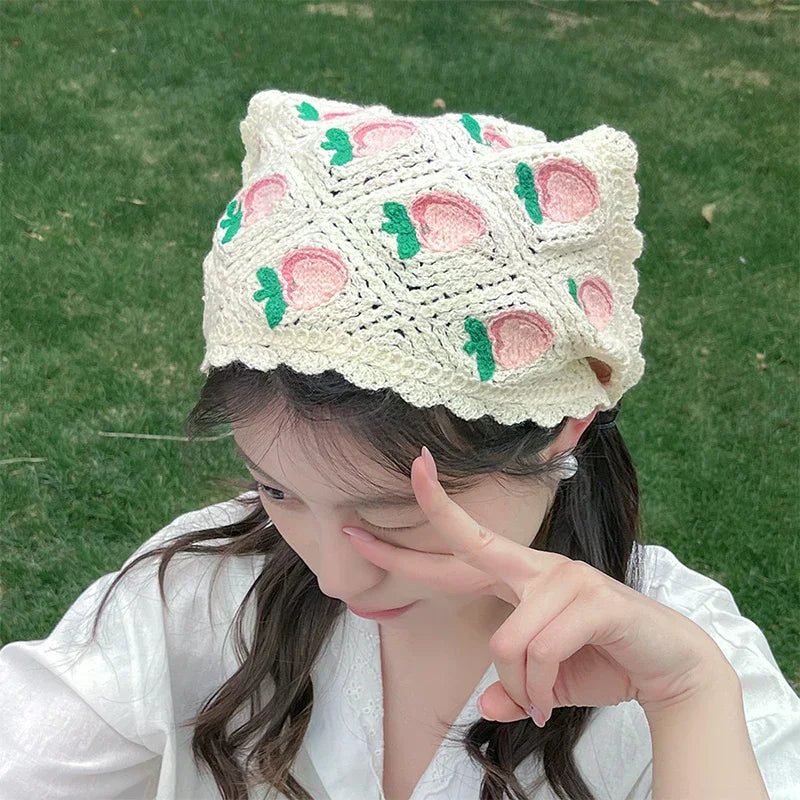 Handmade Crochet Triangle Headband – Strawberry Hair Scarf Crochet Hair Headband Qst