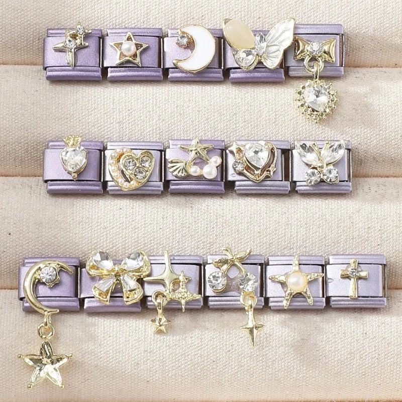 Gold Zircon Italian Charm Links – Bow Moon Cherry Star Italian Charm Links Qme