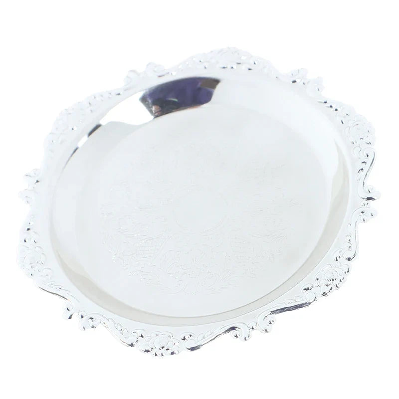Silver & Gold Glossy Iron Decorative Tray | Buffet Plate Decorative Serving Tray Qme Silver