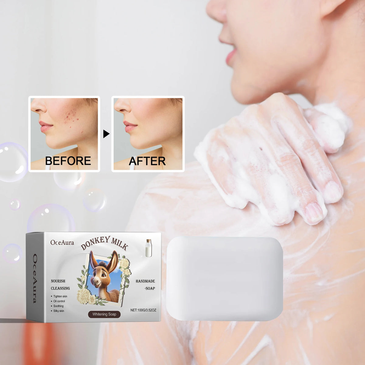 OCEAURA Donkey Milk Whitening Soap – All Skin Types Whitening Bar Soap Qst