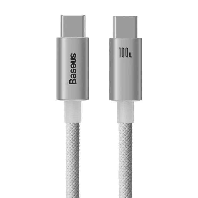 Baseus 100W USB-C to USB-C Fast Charging Cable – PD 5A Braided USB-C Charging Cable Qst White 2m