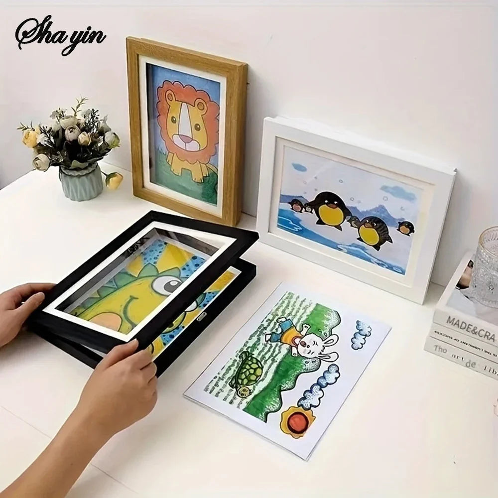 Flip-Up Wooden A4 Photo Frame | Magnetic Kids Art Display Wooden Picture Frame Qme