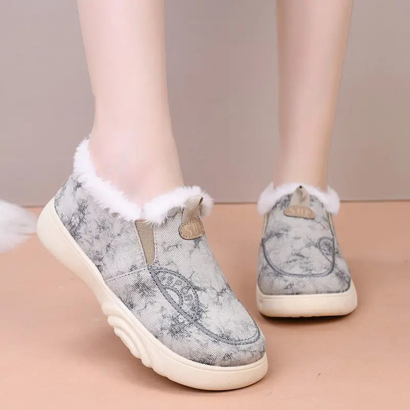 Women's Winter Warm Slip-On Fur-Lined Ankle Snow Boots Women's Ankle Boots Qst