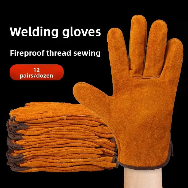 2 Pairs Cowhide Welding Gloves – Heat Resistant Work Gloves Welding Work Gloves Qme Short-Yellow