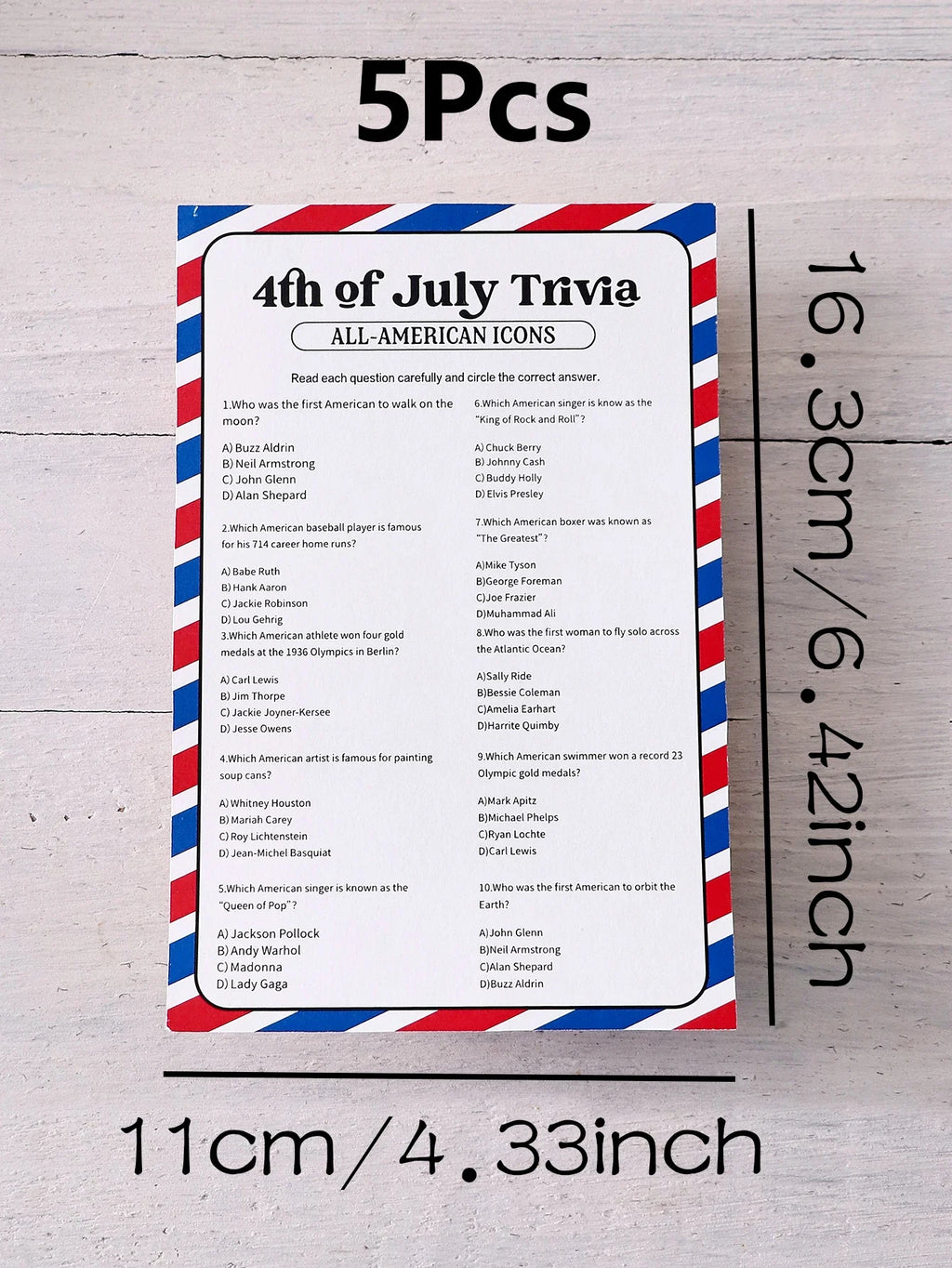 5-Pack Red & Blue Striped Independence Day Game Cards Party Game Cards Qme White-5Pcs