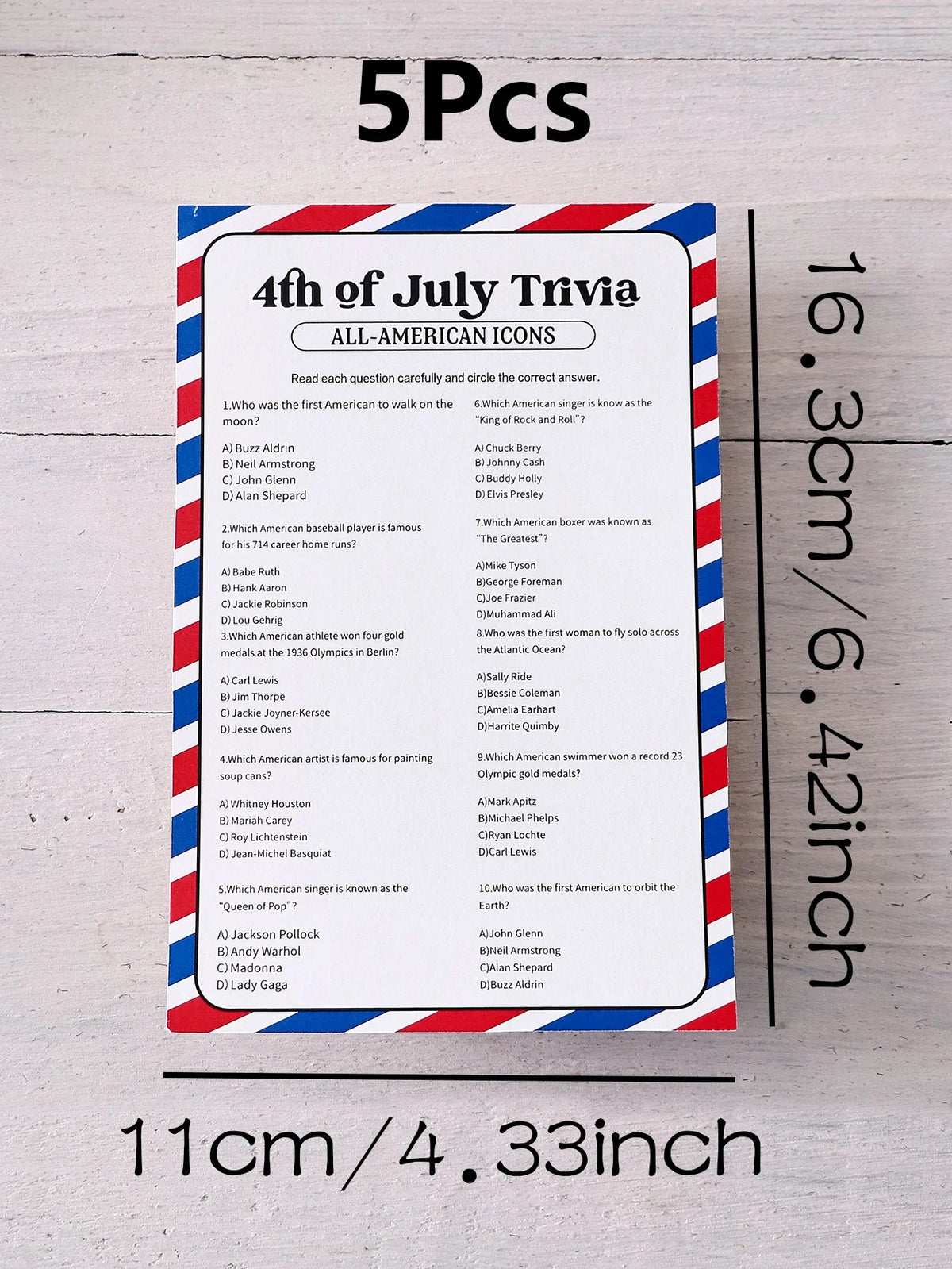 5-Pack Red & Blue Striped Independence Day Game Cards Party Game Cards Qme White-5Pcs