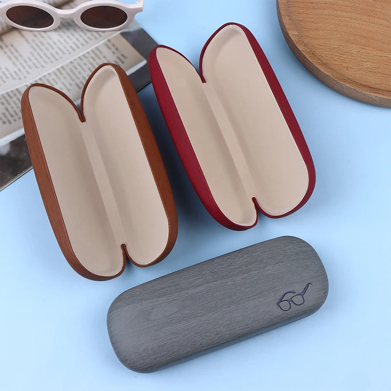 PU Leather Wood Grain Hard Eyeglass Case – Unisex Glasses Box Eyeglass Case Qst