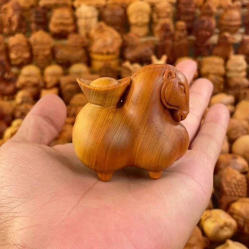 Handcrafted Wooden Horse Ornament | Chinese Zodiac Statue Decorative Figurine Qme