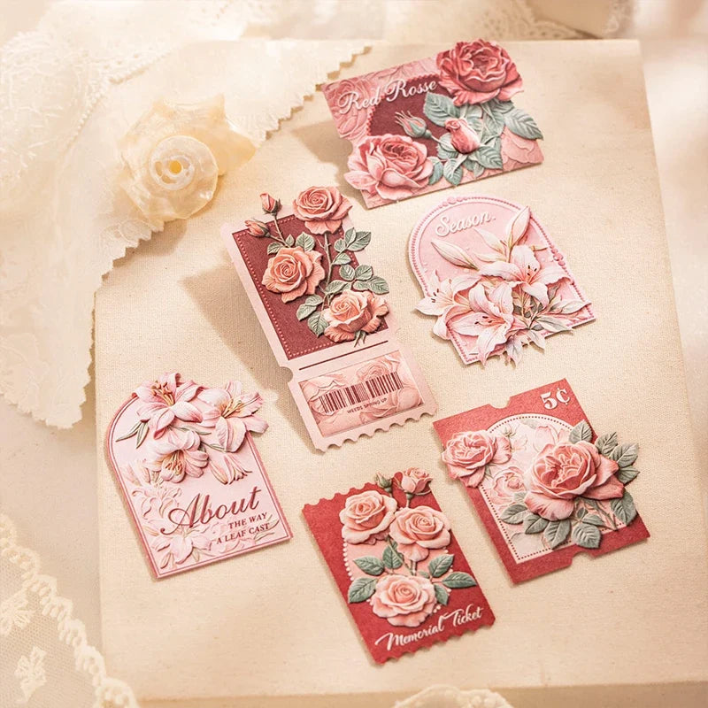 Vintage Floral Stamp Border Stickers – Junk Journal Collage Decorative Craft Stickers Qme