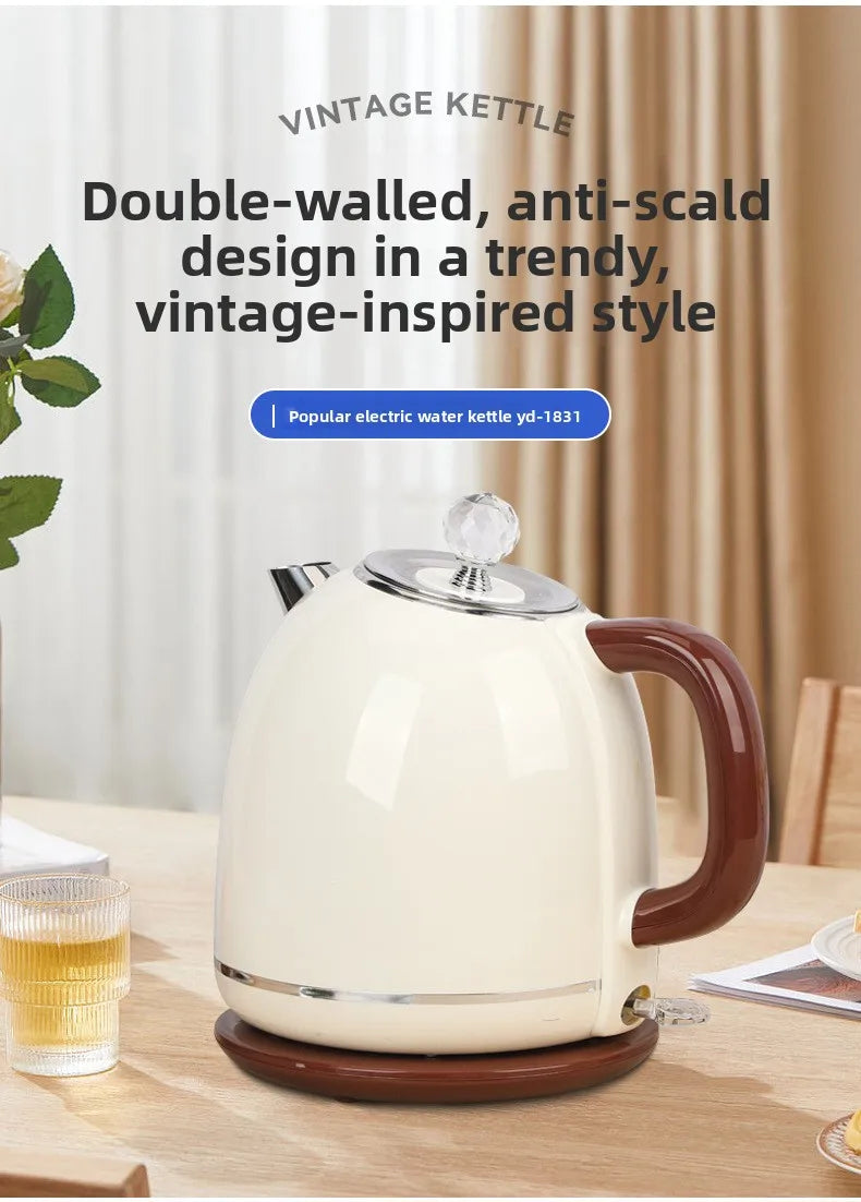 European Retro Electric Kettle – 304 Stainless Steel Double Layer Electric Kettle Qst