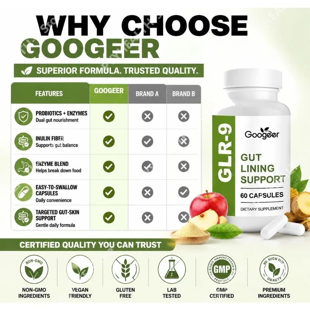 Gut Lining Support Capsules – ACV, Probiotics & Enzymes 60ct Digestive Supplement Qst