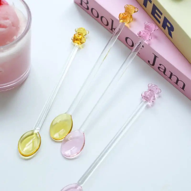 Bear Long Handle Glass Mixing Spoon – Coffee & Dessert Glass Mixing Spoon Qme