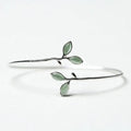 925 Silver Green Opal Leaf Bangle | Minimalist Women's Bracelet Silver Opal Bangle Qme green