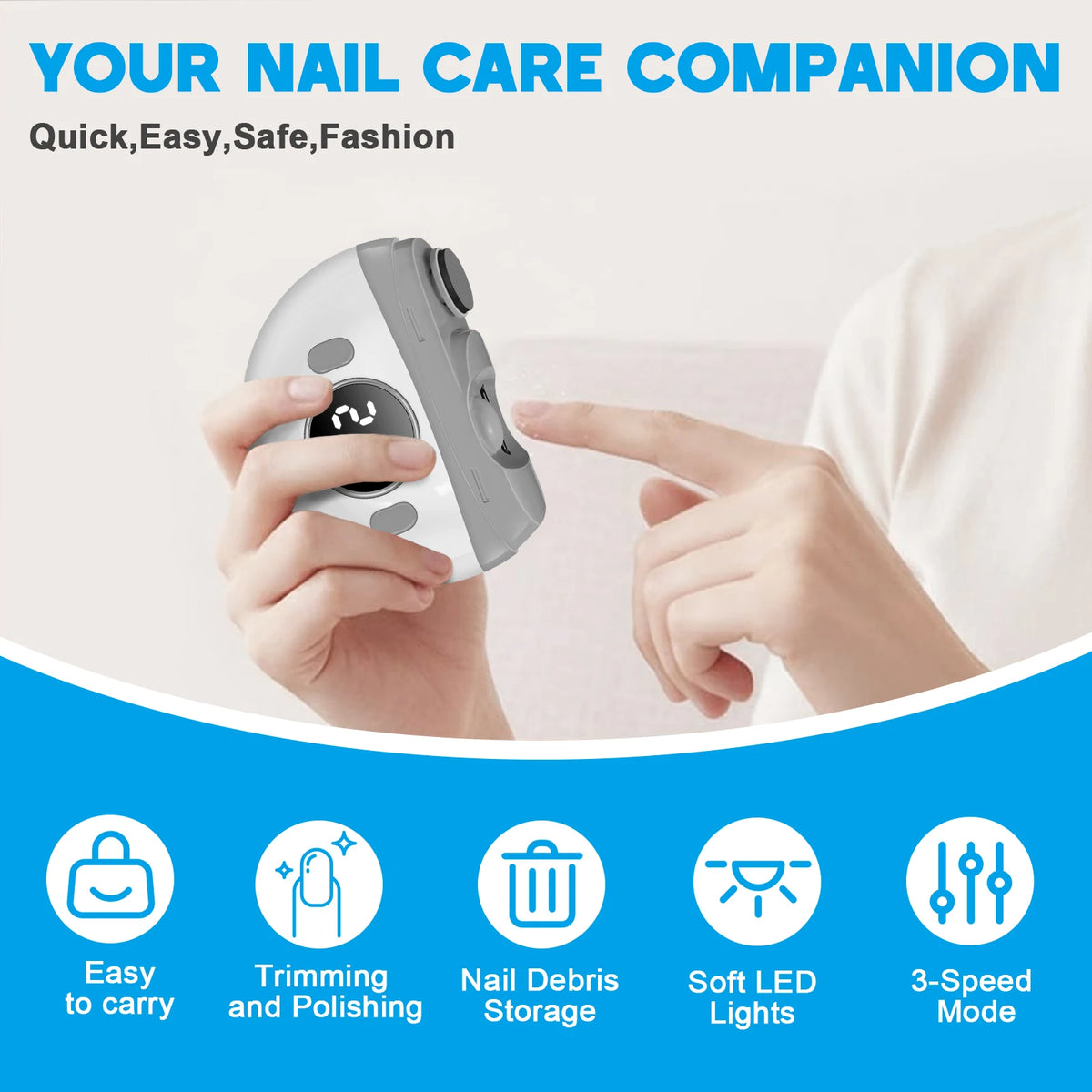 VIMYSHOW Electric Nail Clipper & Polisher with LED | All Ages Electric Nail Trimmer Qst