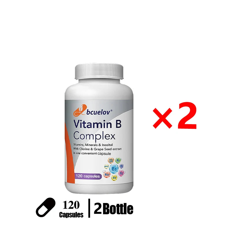Vitamin B-Complex Capsules B1–B12 + Biotin + Folic Acid 6000mcg B-Vitamin Supplement Qst 120count-2 bottle