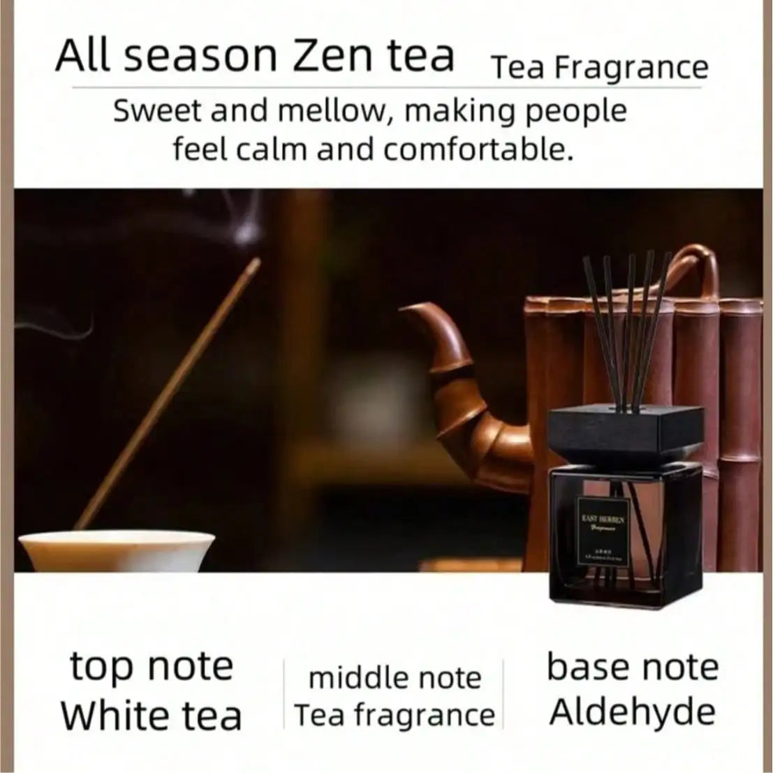 Hotel Grade Flameless Reed Diffuser | Essential Oil Rattan Stick Reed Diffuser Qme All season Zen tea