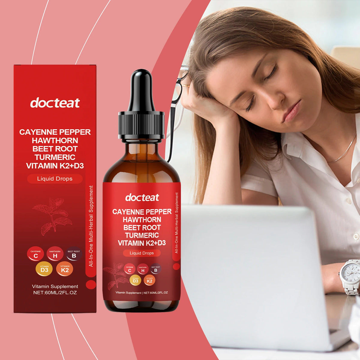 Cayenne Pepper Drops – Hawthorn, Beetroot, Turmeric, D3 & K2 Liquid Supplement Drops Qst