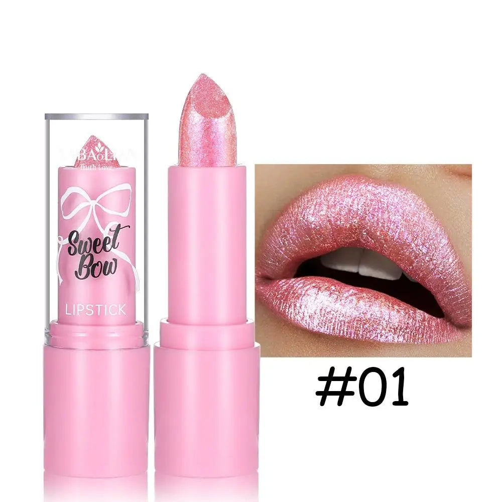 Metallic Pink Glitter Lipstick – Long-Lasting Diamond Shine Glitter Lipstick Qme 01