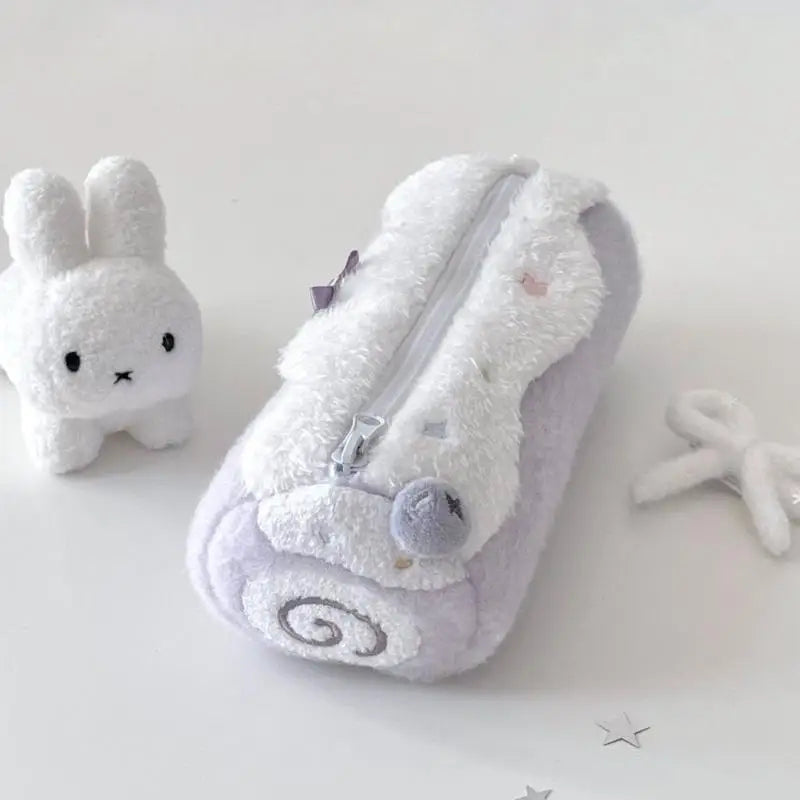 Cute Swiss Roll Plush Pencil Case – Large Capacity Pouch Novelty Pencil Case Qme A1
