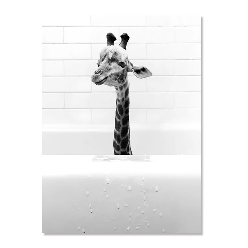 Nordic Animal Canvas Wall Art – Black & White Bathroom Poster Canvas Wall Art Qst 18 50x70cm Unframed