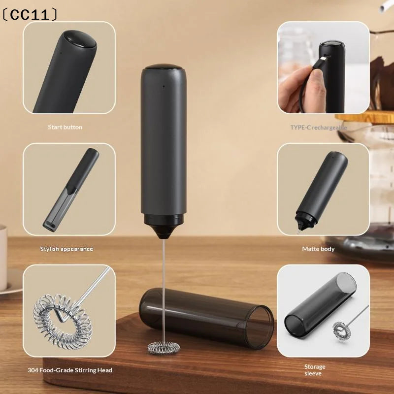 Rechargeable Electric Milk Frother | USB-C Charging & Storage Lid Electric Milk Frother Qme
