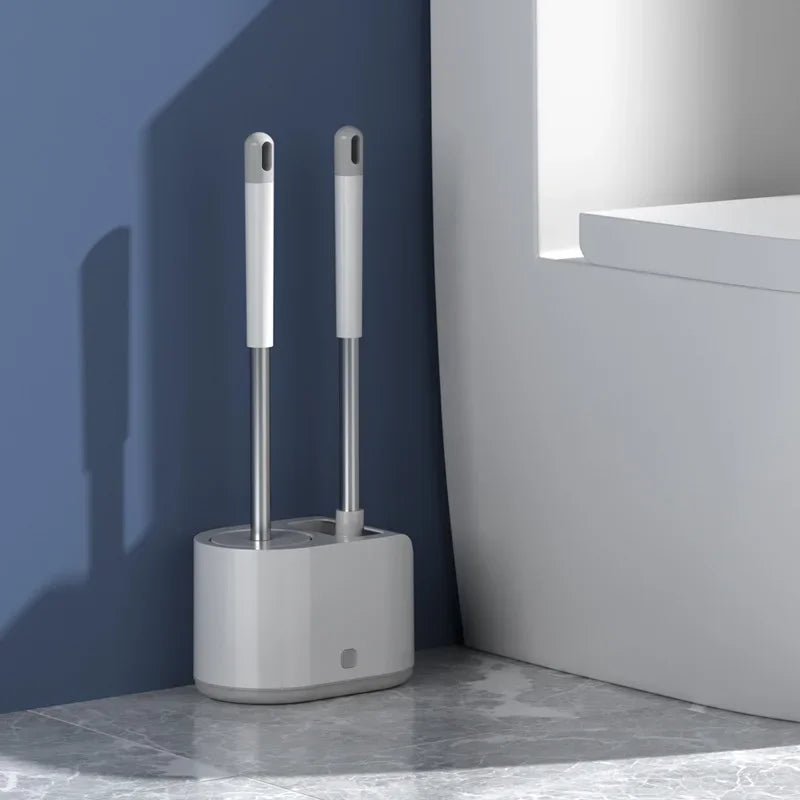 TPR Soft Toilet Brush Set Long Handle 2-in-1 with Holder Toilet Brush Set Qme