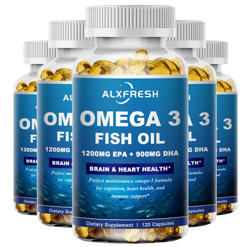 ALXFRESH Omega-3 Fish Oil Capsules – High EPA & DHA, Non-GMO Fish Oil Supplement Qst 5 Bottle 120pcs