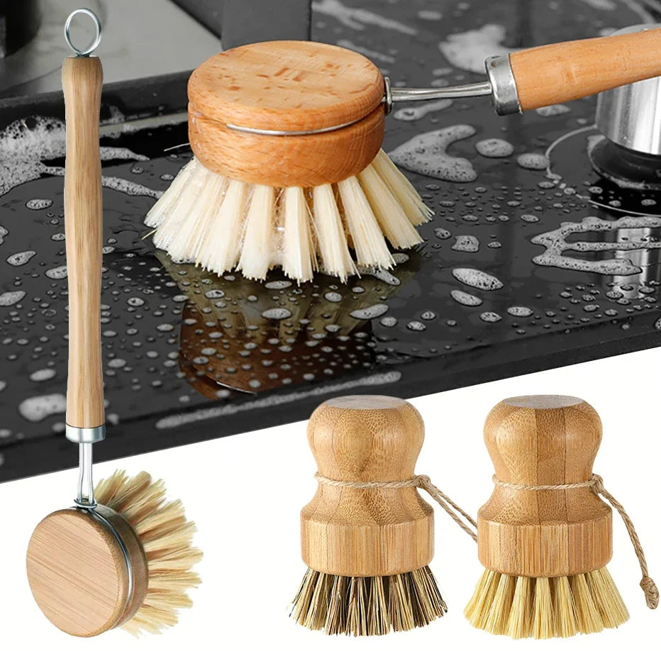 Bamboo Kitchen Cleaning Brush – Eco-Friendly Dish Scrubber Kitchen Cleaning Brush Qme