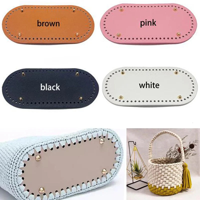 PU Leather Oval Bag Bottom Pad – Pre-Punched DIY Knitting Base Bag Bottom Pad Qme