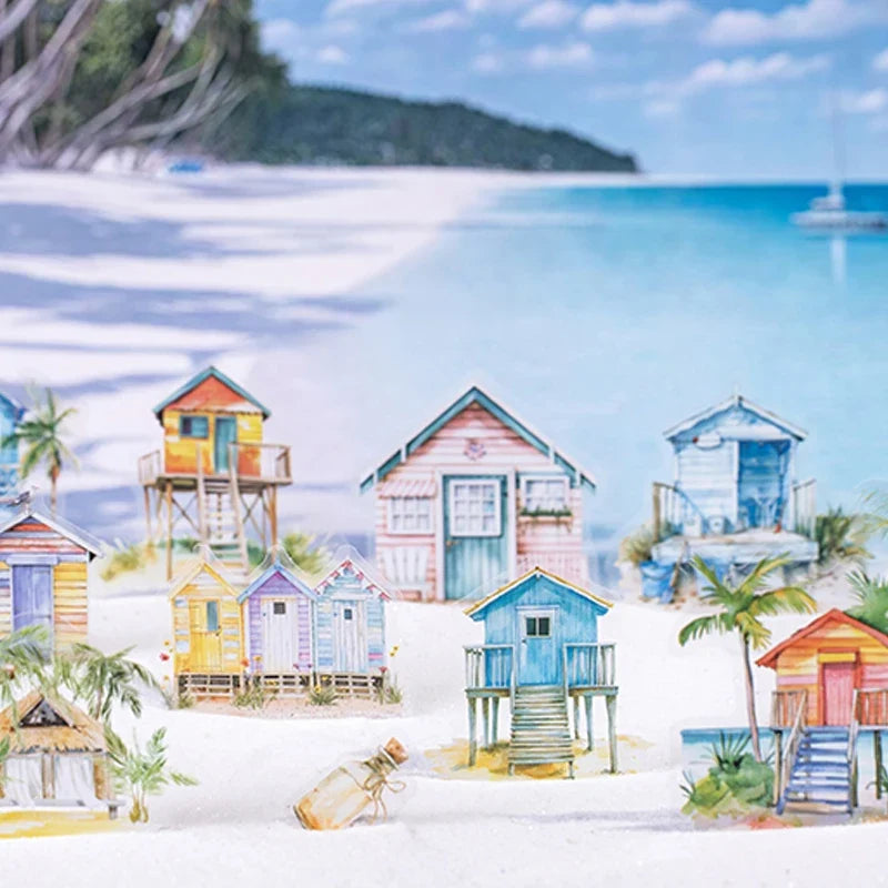 Vacation Girl Scenery PET Stickers – Journal & Collage Decor Decorative Sticker Pack Qme