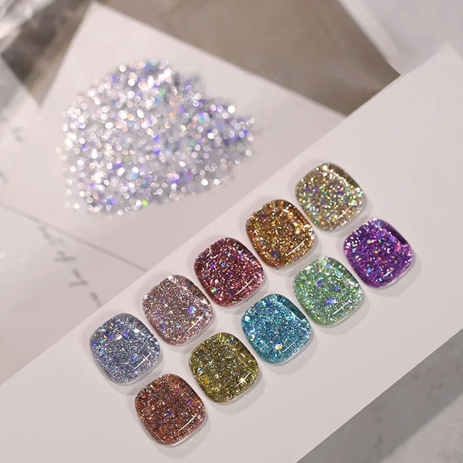 Holographic Glitter Gel Nail Polish – 10 Spring Colors Set Gel Nail Polish Set Qme