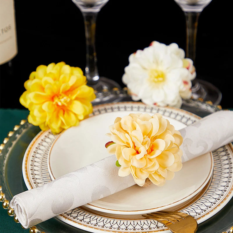 6Pcs Artificial Flower Napkin Rings – Floral Table Decor Floral Napkin Rings Qst