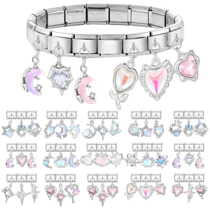 Blue Moon Heart Starfish Italian Charm Links | Modular Bracelet Modular Charm Links Qme