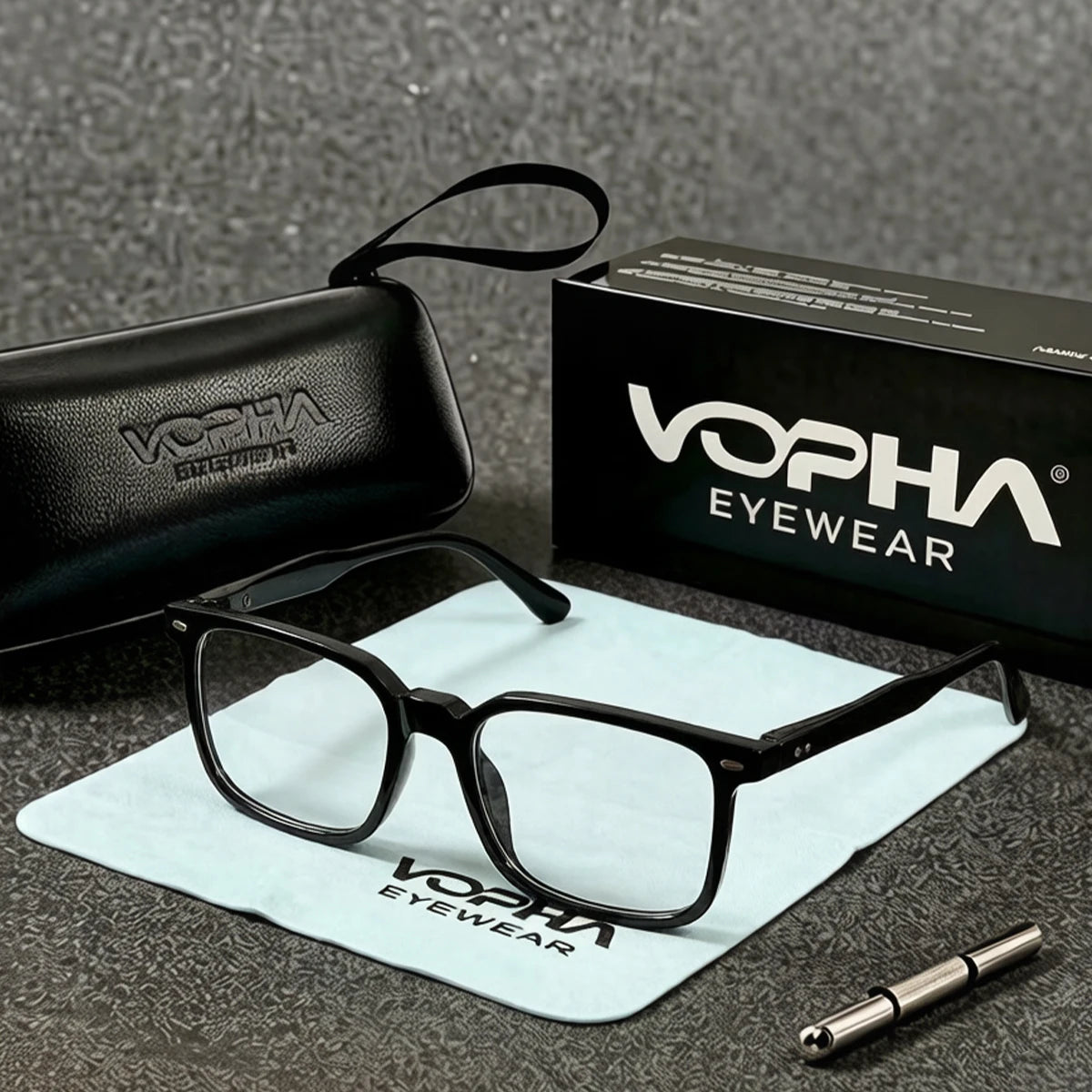 VOPHA Square Reading Glasses Spring Hinge +1.0–+3.0 | L78 Reading Glasses Qst Black +100