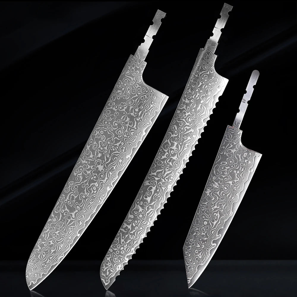 TURWHO Damascus Blank Blade Chef Knife Set – AUS-10, 67 Layer DIY Blank Knife Blade Qst 3PCS