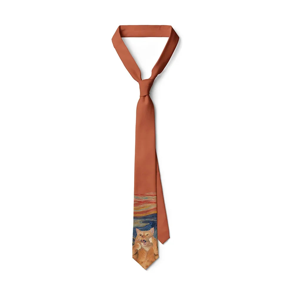 Screaming Sailing Cat Novelty Necktie – Funny Men's Print Tie Novelty Print Necktie Qme type6