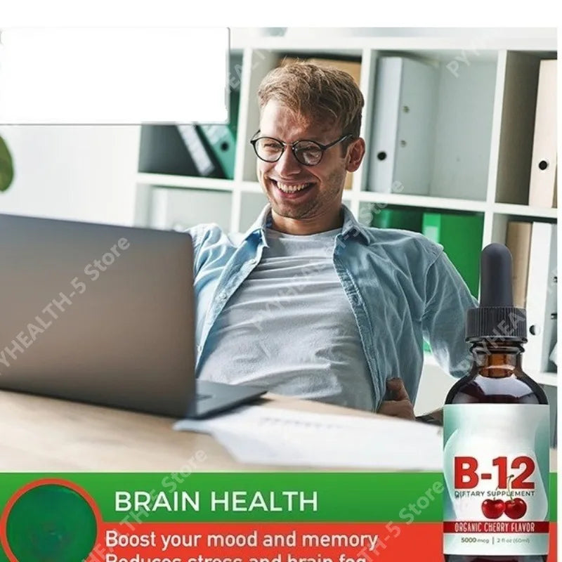 Vitamin B12 Drops 5000mcg Methylcobalamin Cherry Vegan 60ml Vitamin B12 Supplement Qst