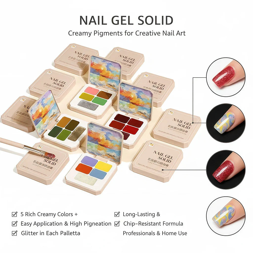5-Color Solid Gel Palette | Japanese Nail Art Mud Paint Kit Nail Art Gel Palette Qme