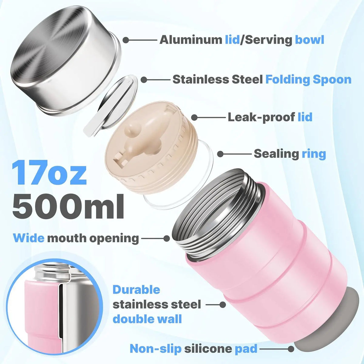 Stainless Steel Insulated Lunch Box 500ml – BPA Free & Vacuum Insulated Lunch Box Qst