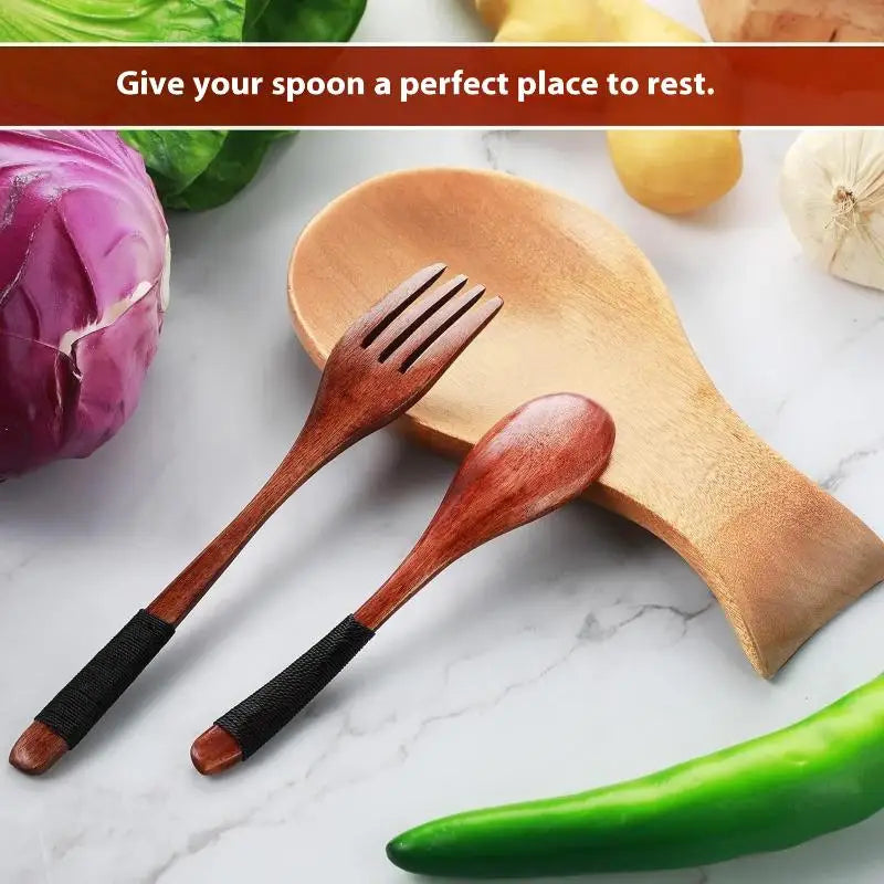 Wooden Bamboo Spoon Rest & Utensil Holder for Kitchen Utensil Spoon Rest Qme